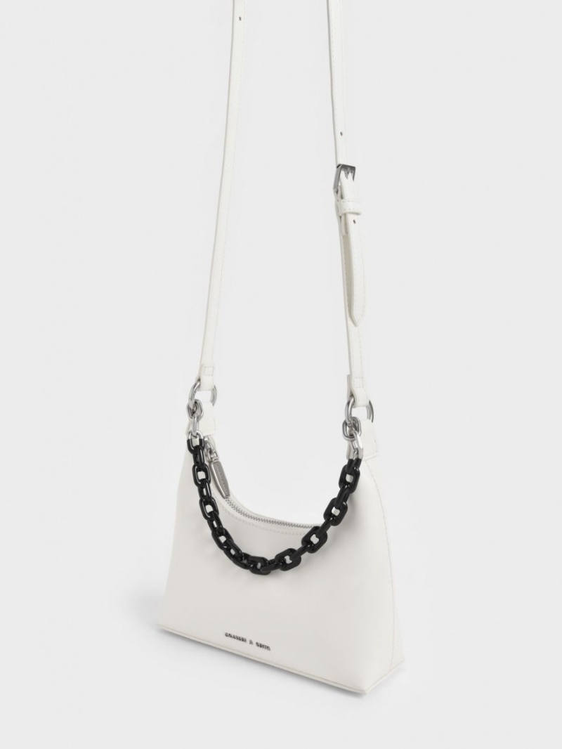 Charles And Keith Koi Chain Handle Shoulder Bags White | PHILIPPINES L370