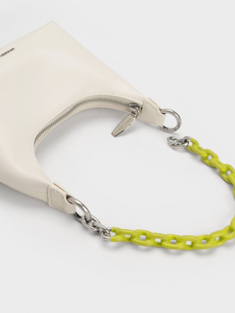 Charles And Keith Koi Chain Handle Shoulder Bags Cream | PHILIPPINES R805