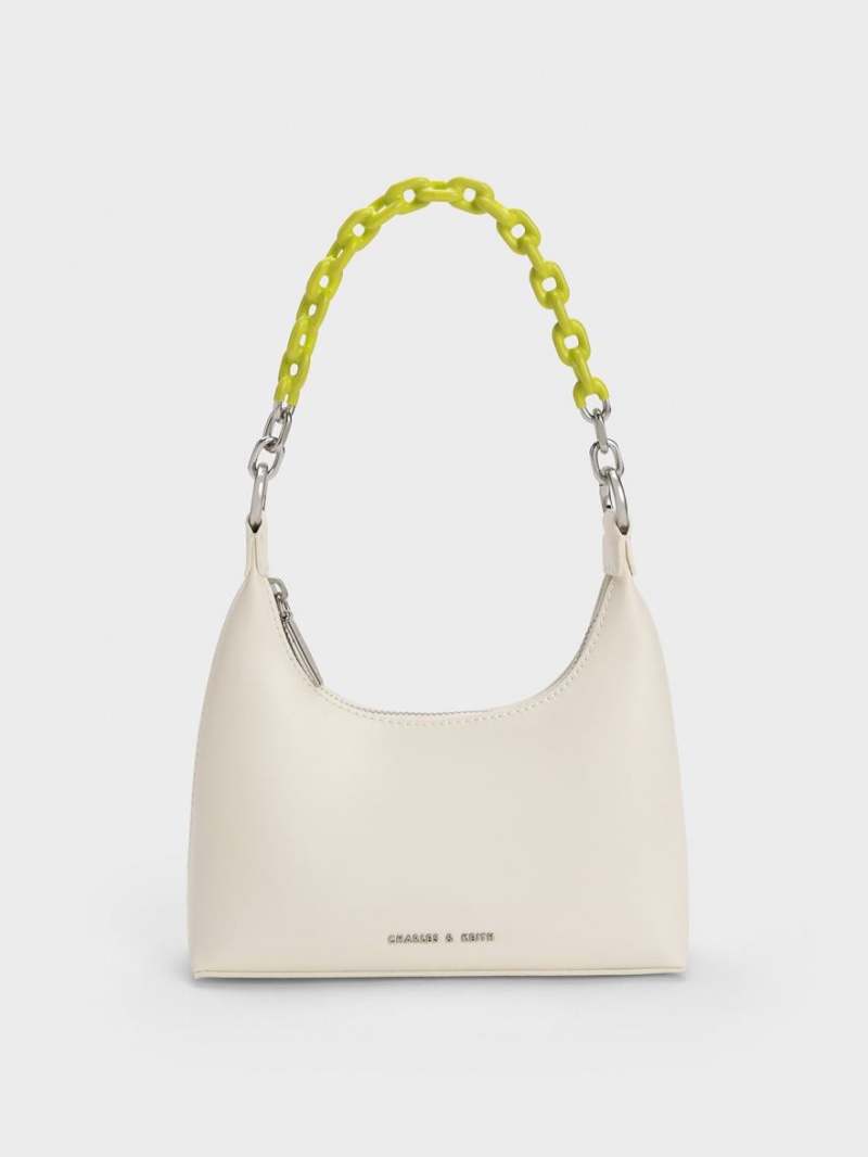 Charles And Keith Koi Chain Handle Shoulder Bags Cream | PHILIPPINES R805