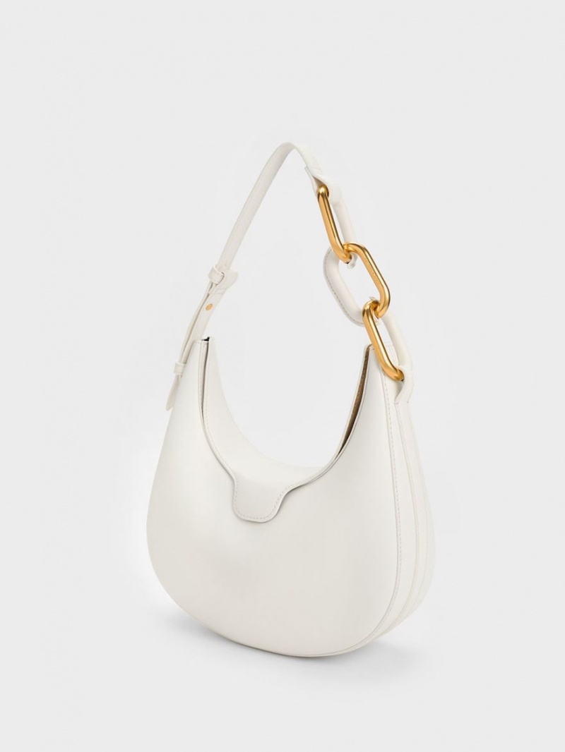 Charles And Keith Kora Metallic-Accent Moon Tote Bags White | PHILIPPINES S903