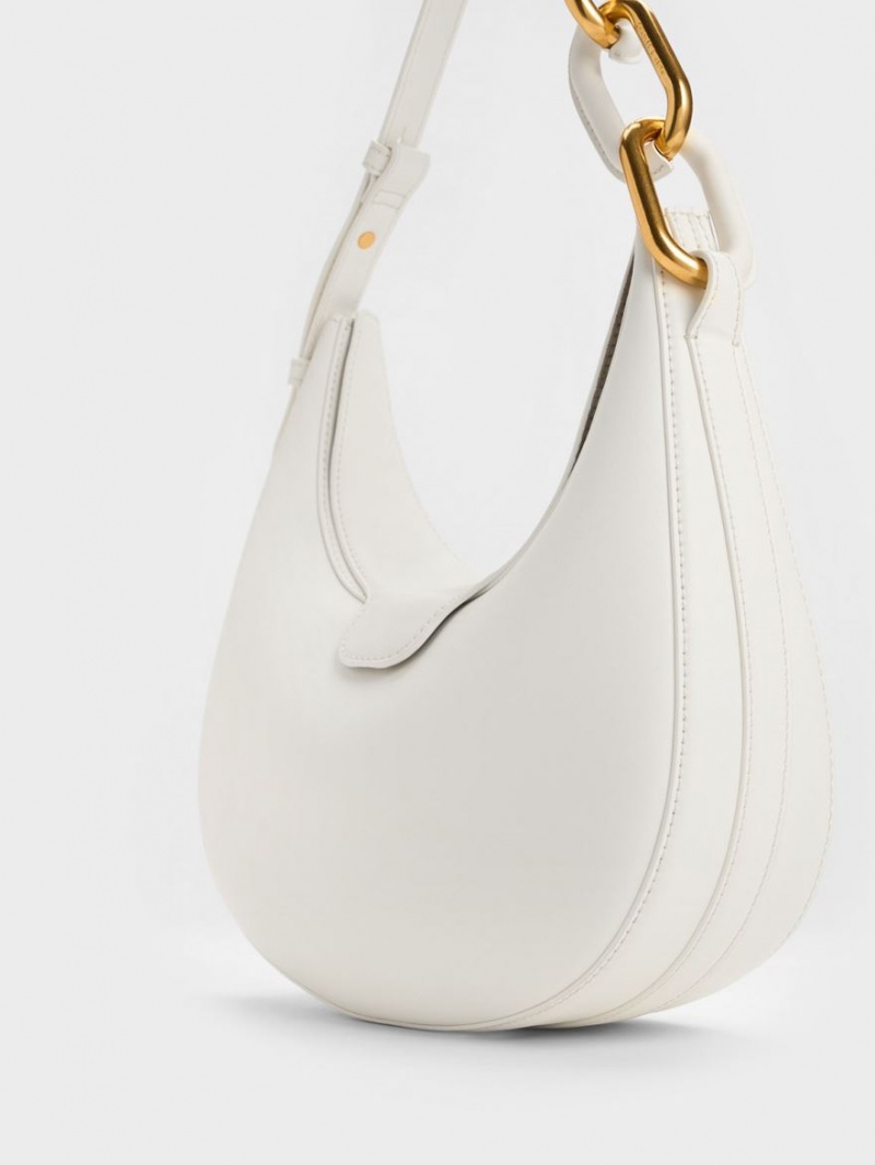 Charles And Keith Kora Metallic-Accent Moon Tote Bags White | PHILIPPINES S903