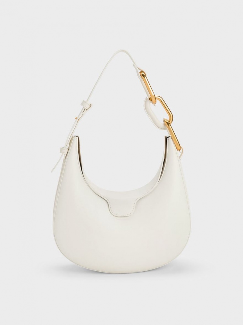 Charles And Keith Kora Metallic-Accent Moon Tote Bags White | PHILIPPINES S903