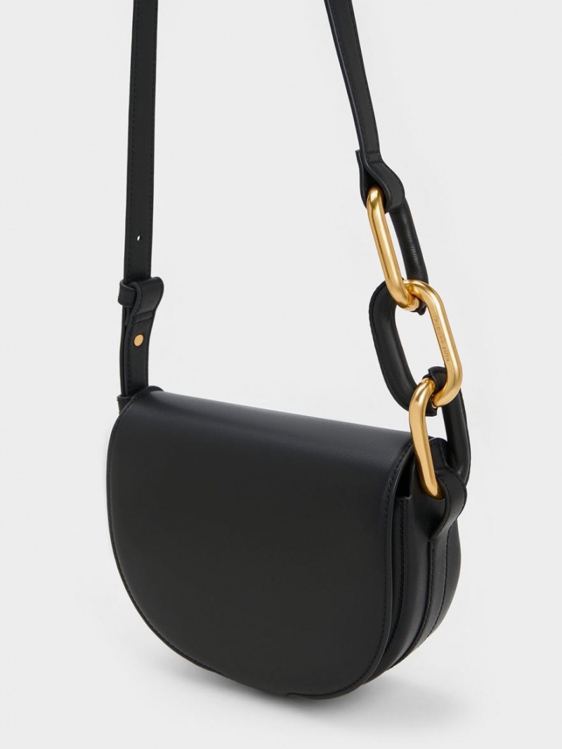 Charles And Keith Kora Saddle Crossbody Bags Black | PHILIPPINES A183