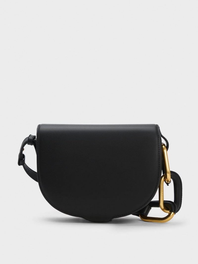 Charles And Keith Kora Saddle Crossbody Bags Black | PHILIPPINES A183