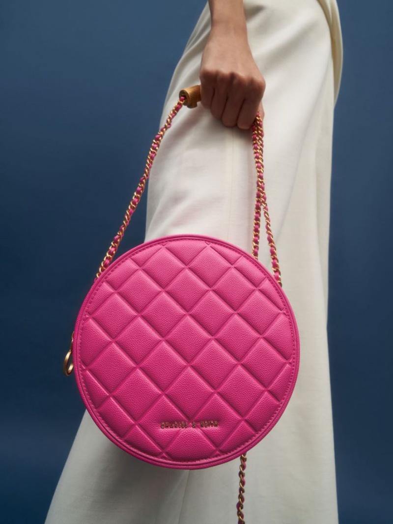 Charles And Keith Kwan Quilted Circle Shoulder Bags Fuchsia | PHILIPPINES H579