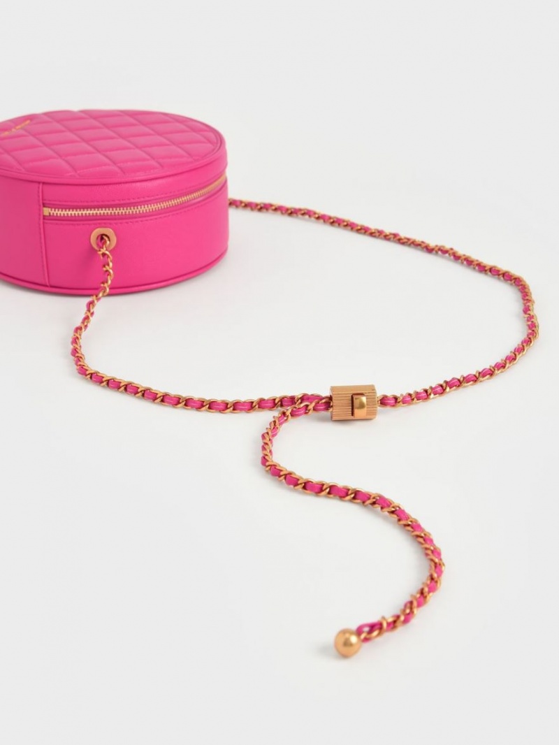 Charles And Keith Kwan Quilted Circle Shoulder Bags Fuchsia | PHILIPPINES H579