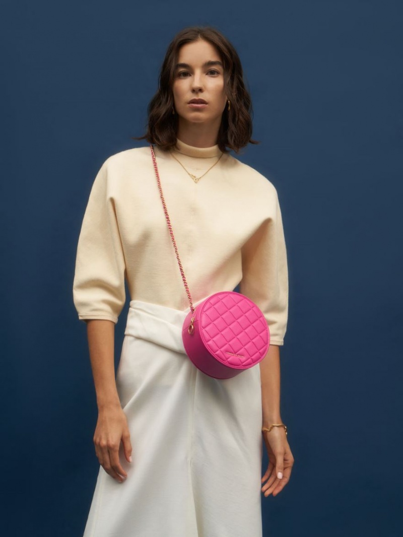 Charles And Keith Kwan Quilted Circle Shoulder Bags Fuchsia | PHILIPPINES H579