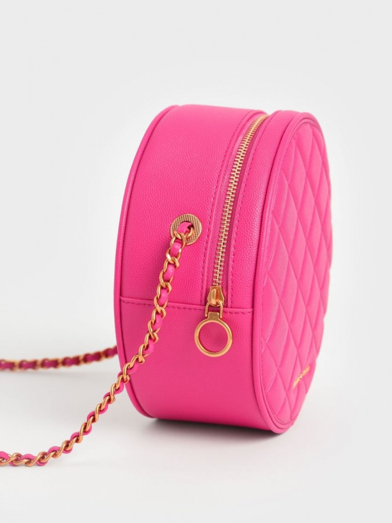 Charles And Keith Kwan Quilted Circle Shoulder Bags Fuchsia | PHILIPPINES H579