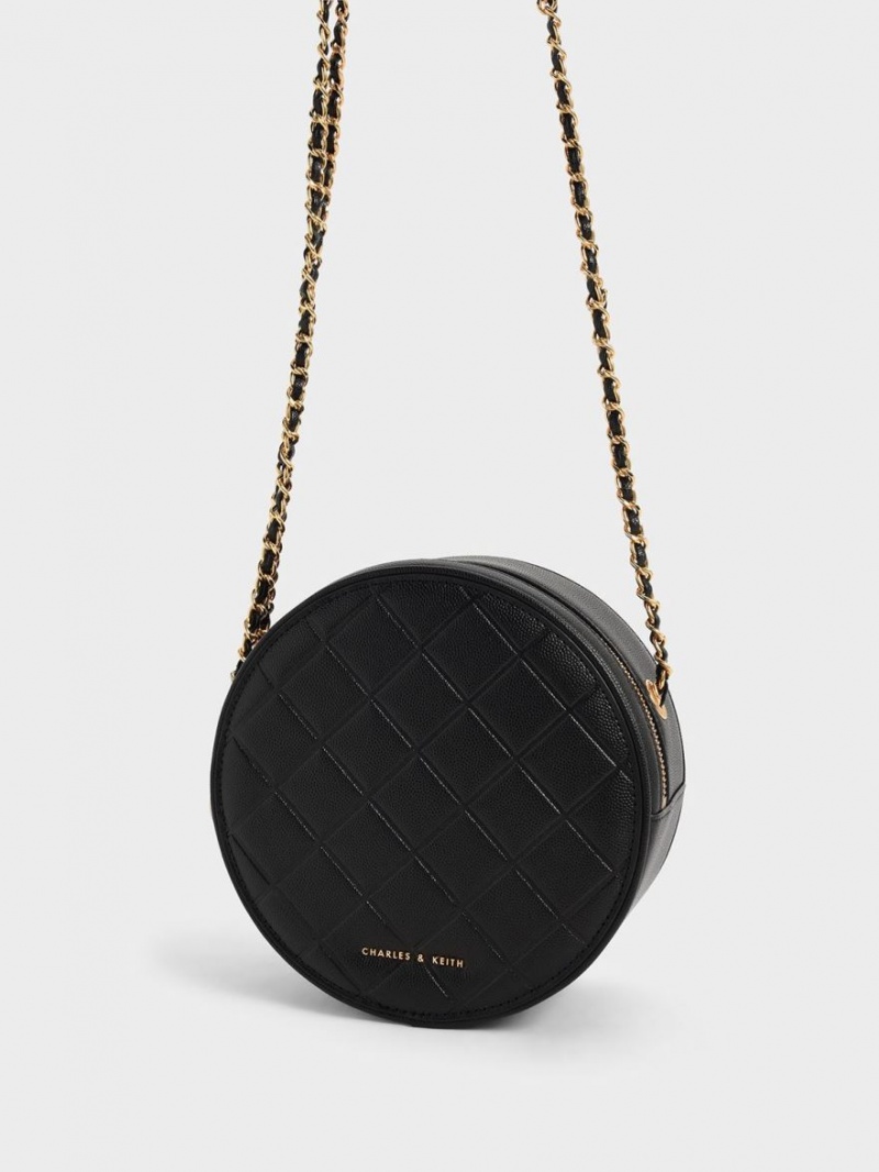 Charles And Keith Kwan Quilted Circle Shoulder Bags Black | PHILIPPINES N814