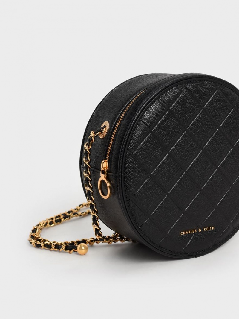 Charles And Keith Kwan Quilted Circle Shoulder Bags Black | PHILIPPINES N814