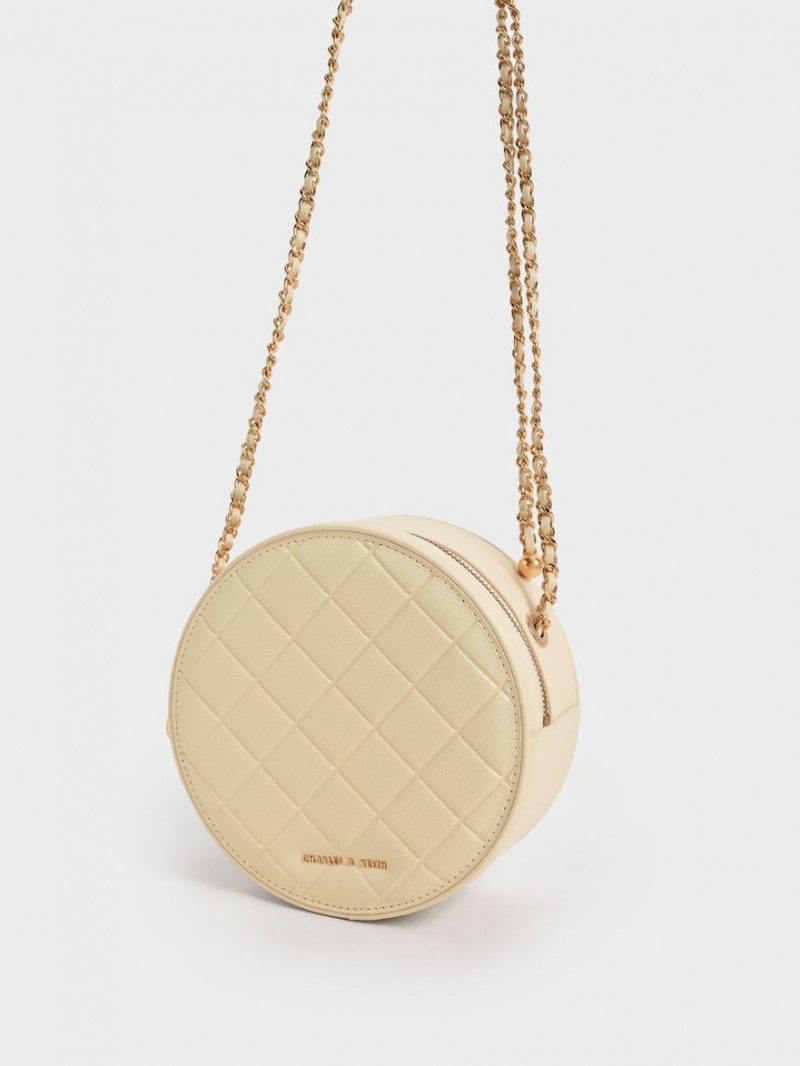 Charles And Keith Kwan Quilted Circle Shoulder Bags Beige | PHILIPPINES K706