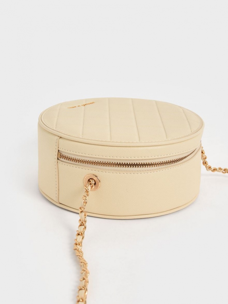 Charles And Keith Kwan Quilted Circle Shoulder Bags Beige | PHILIPPINES K706