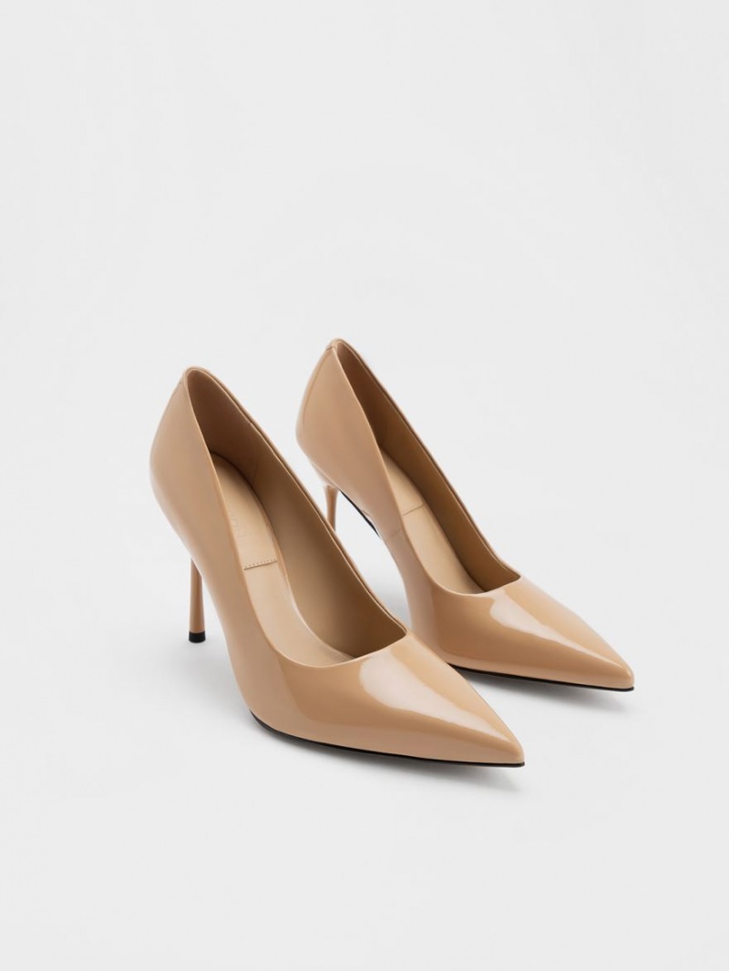 Charles And Keith Kyra Patent Leather Pumps Beige | PHILIPPINES P837