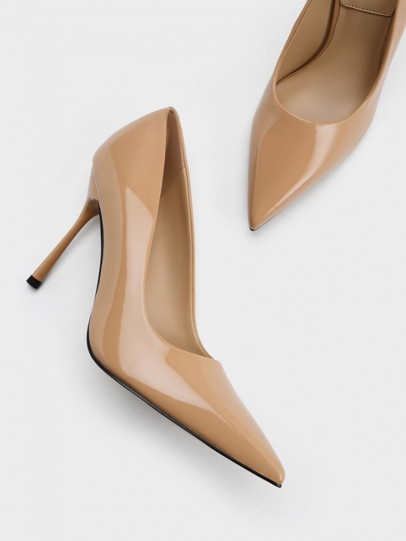 Charles And Keith Kyra Patent Leather Pumps Beige | PHILIPPINES P837