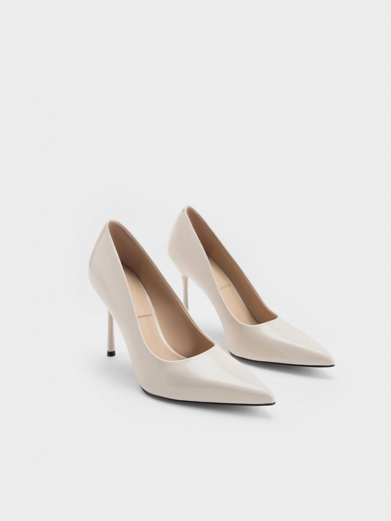 Charles And Keith Kyra Patent Leather Pumps White | PHILIPPINES N497