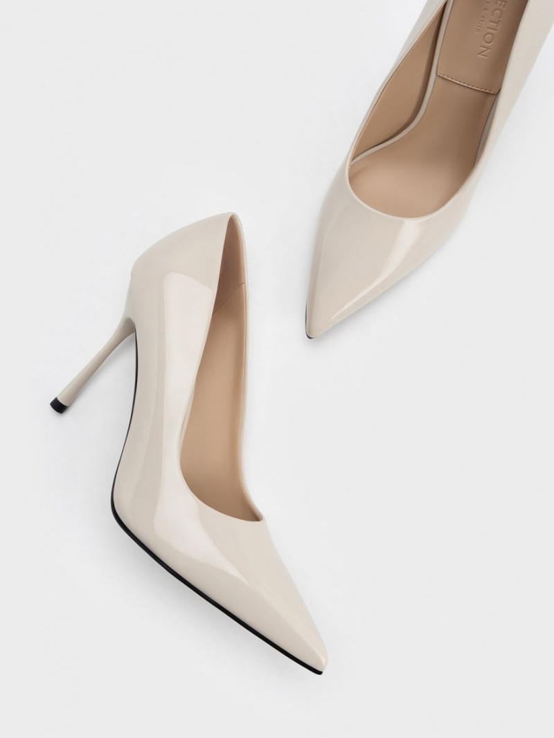 Charles And Keith Kyra Patent Leather Pumps White | PHILIPPINES N497