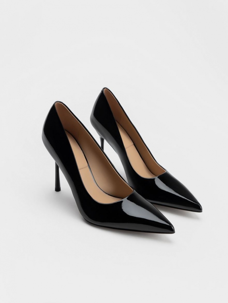 Charles And Keith Kyra Patent Leather Pumps Black | PHILIPPINES T432