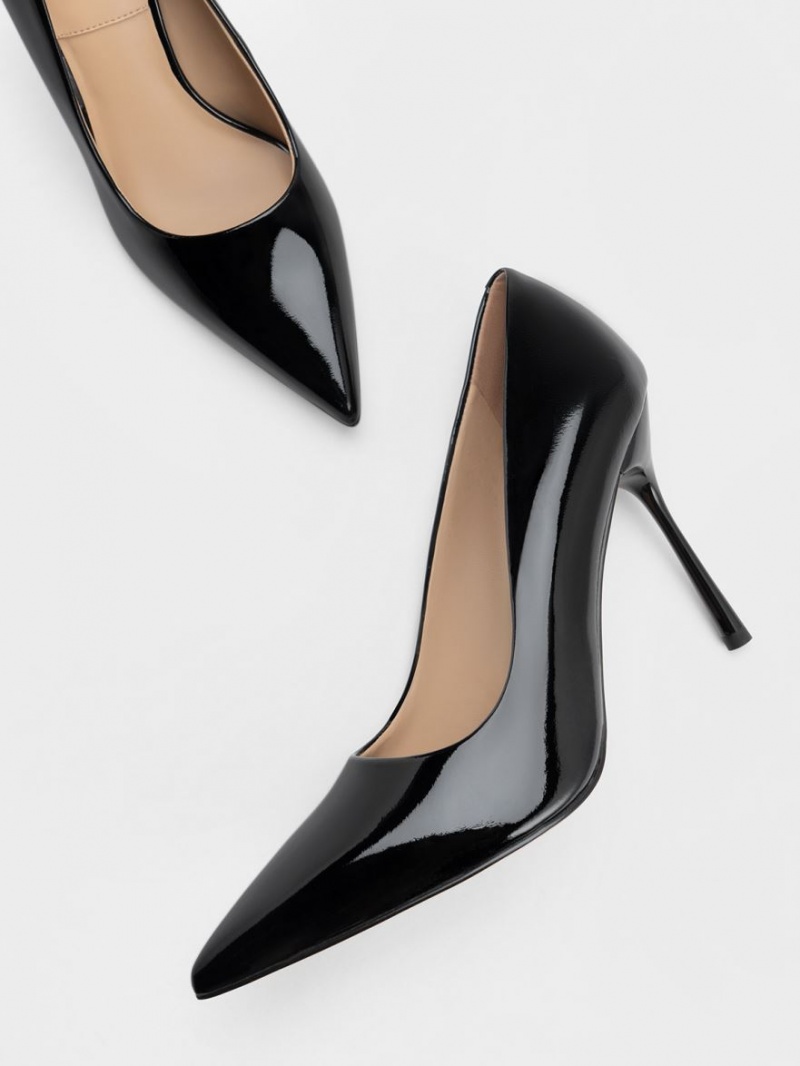 Charles And Keith Kyra Patent Leather Pumps Black | PHILIPPINES T432