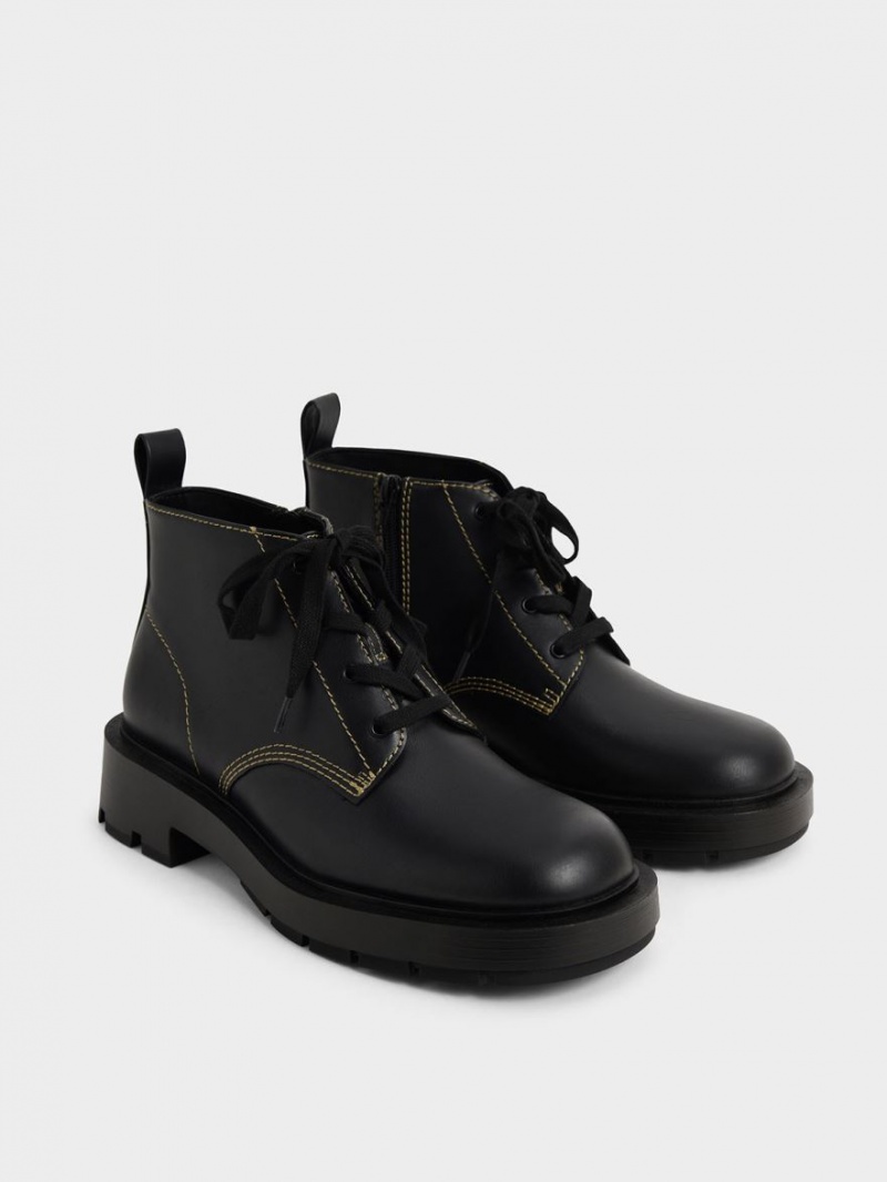 Charles And Keith Lace-Up Ankle Boots Black | PHILIPPINES U680