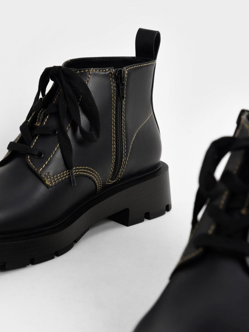 Charles And Keith Lace-Up Ankle Boots Black | PHILIPPINES U680