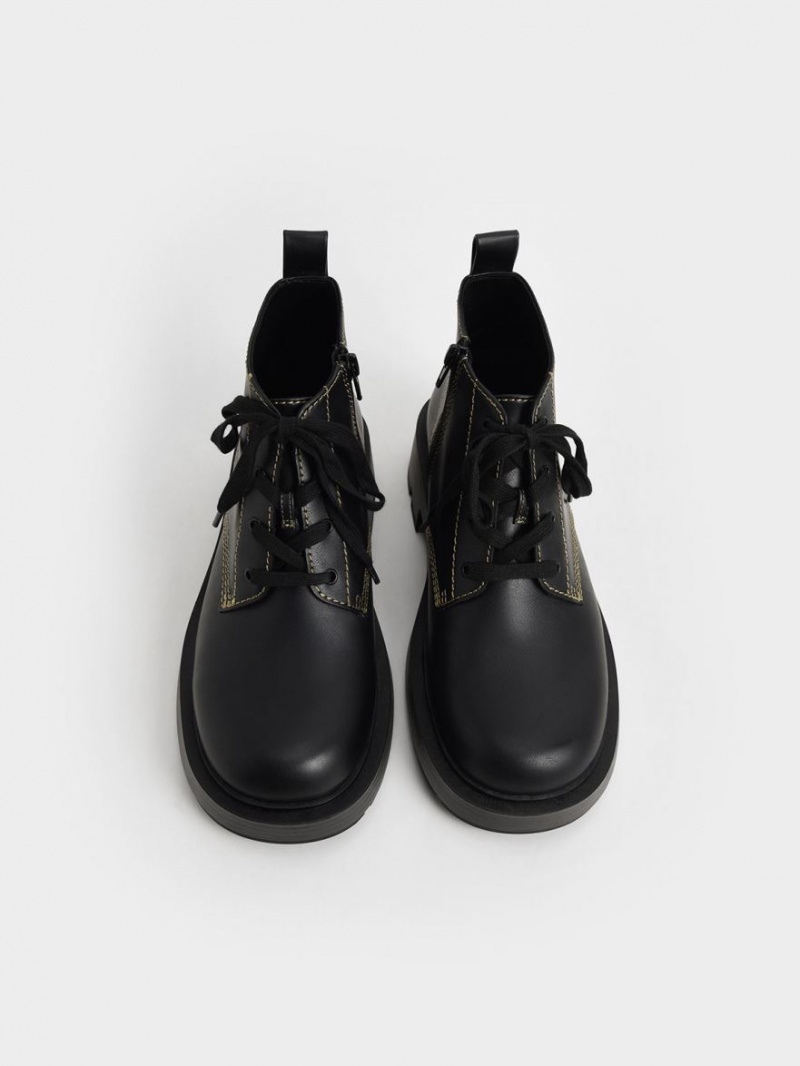 Charles And Keith Lace-Up Ankle Boots Black | PHILIPPINES U680