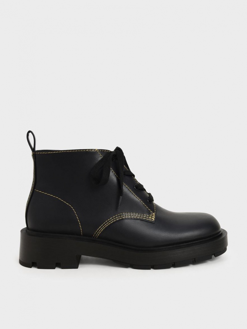 Charles And Keith Lace-Up Ankle Boots Black | PHILIPPINES U680