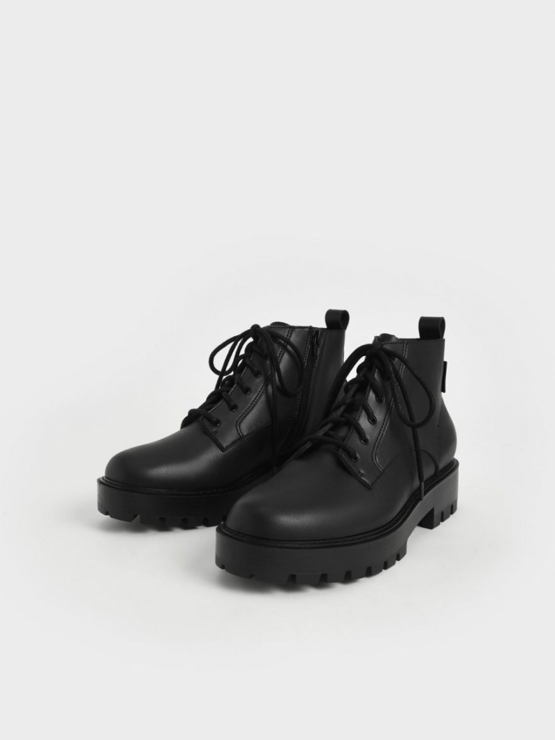 Charles And Keith Lace-Up Chunky Ankle Boots Black | PHILIPPINES Z258