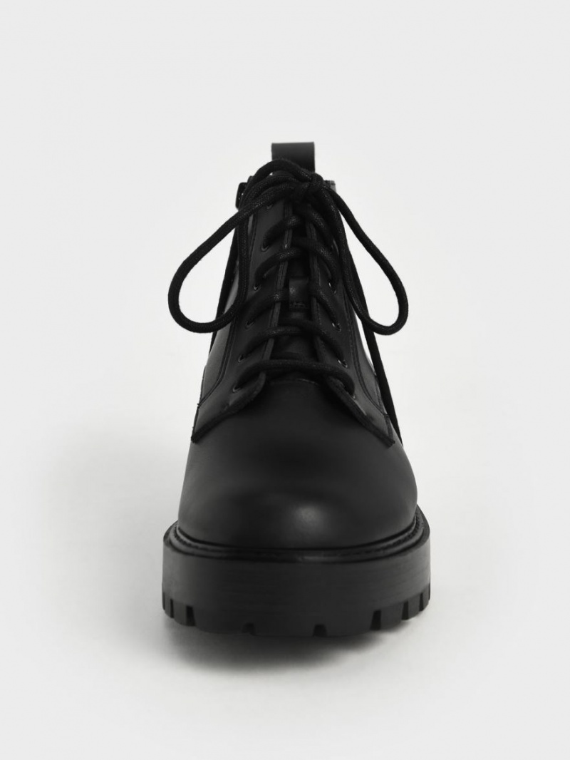 Charles And Keith Lace-Up Chunky Ankle Boots Black | PHILIPPINES Z258