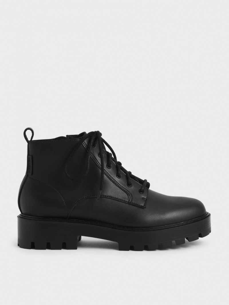 Charles And Keith Lace-Up Chunky Ankle Boots Black | PHILIPPINES Z258