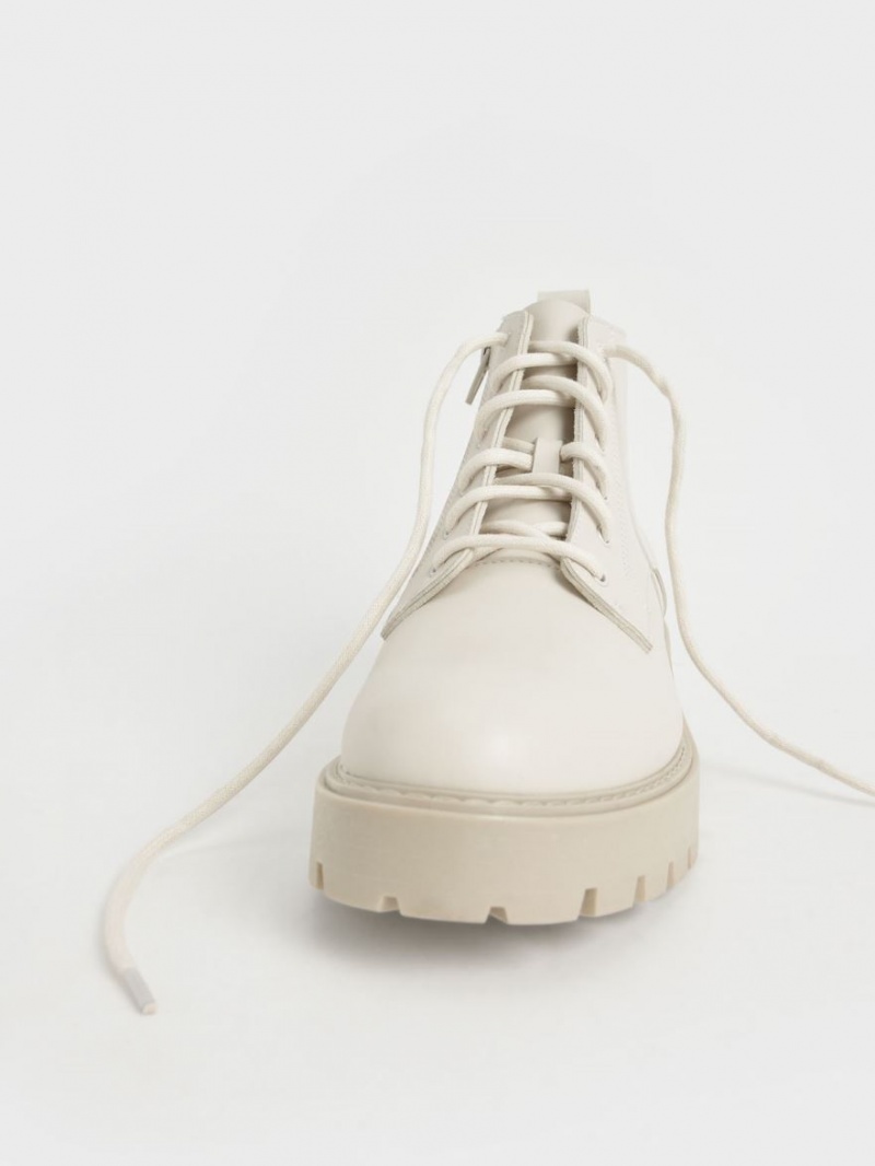 Charles And Keith Lace-Up Chunky Ankle Boots White | PHILIPPINES O950