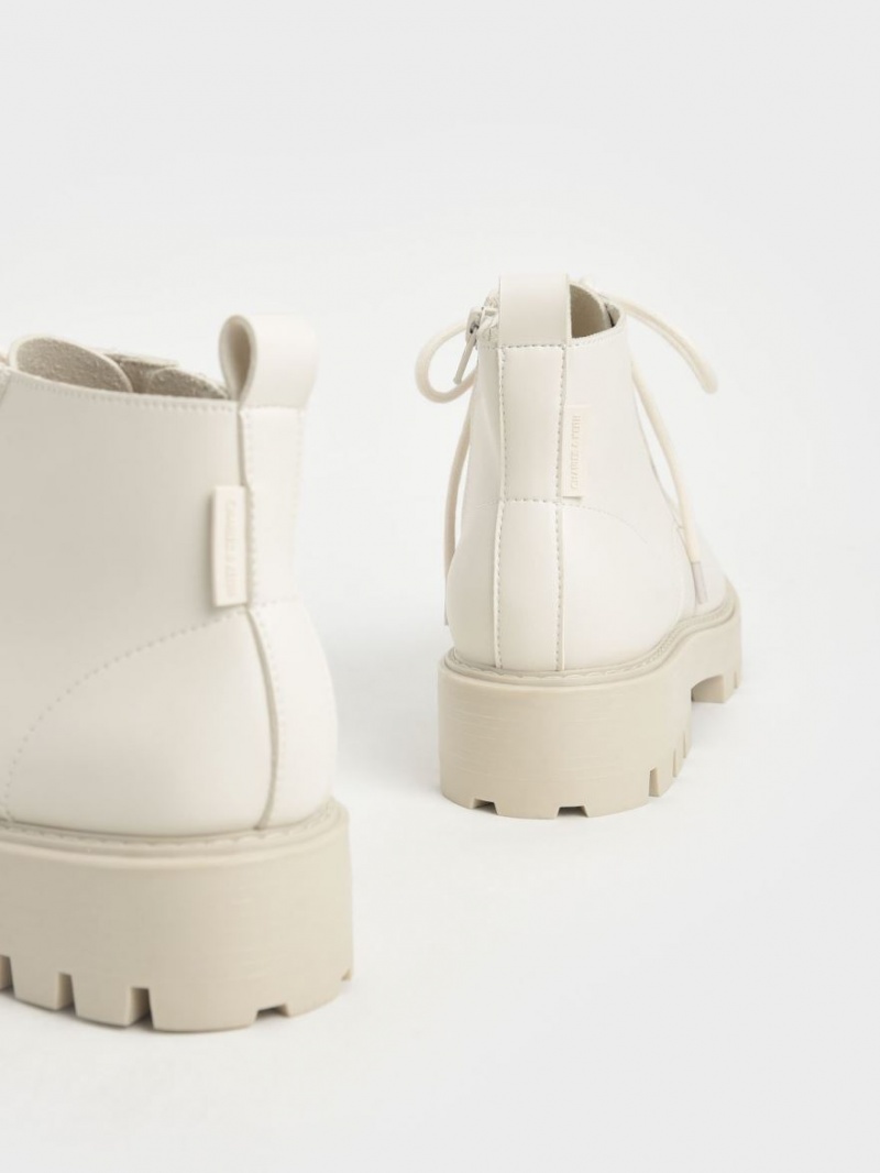 Charles And Keith Lace-Up Chunky Ankle Boots White | PHILIPPINES O950