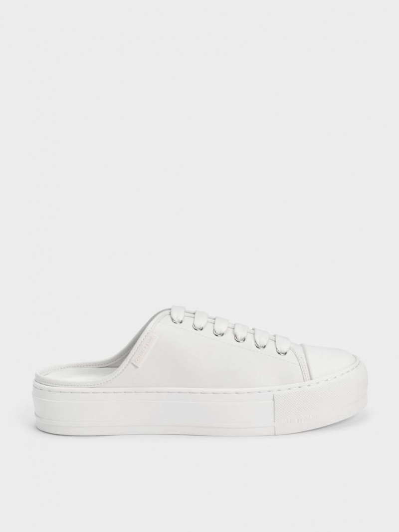 Charles And Keith Lace-Up Slip On Sneakers White | PHILIPPINES F917