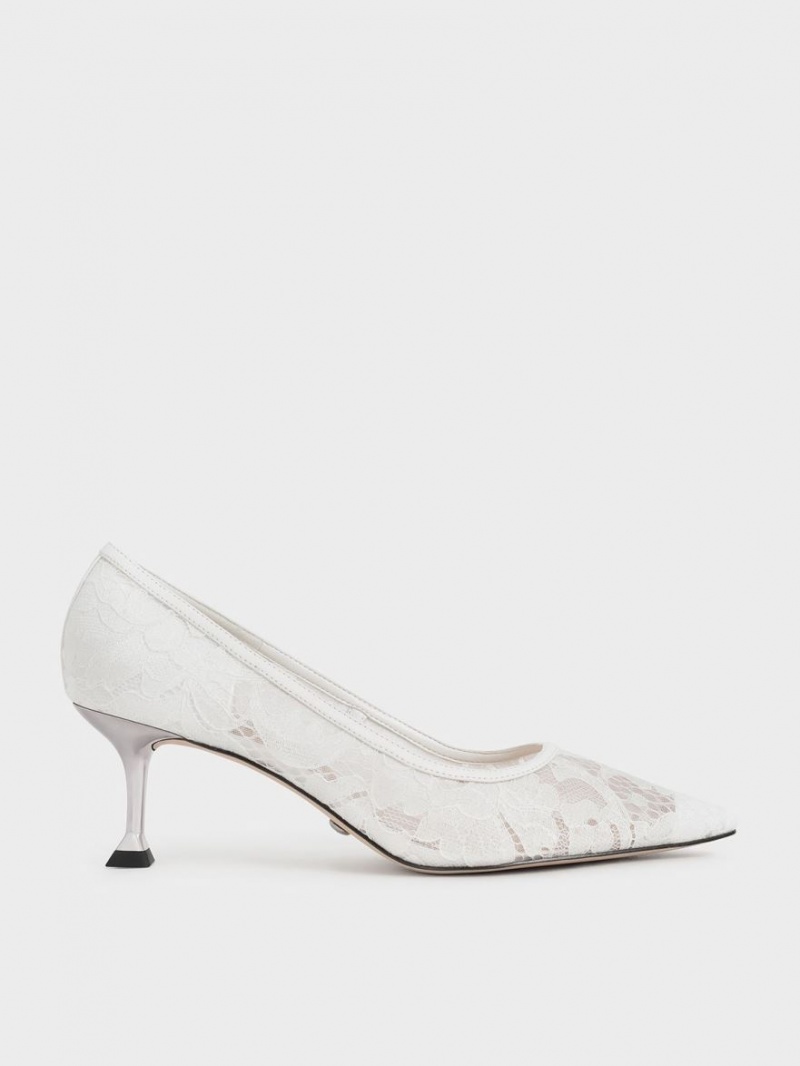 Charles And Keith Lace Sculptural Heel Pumps White | PHILIPPINES Y376