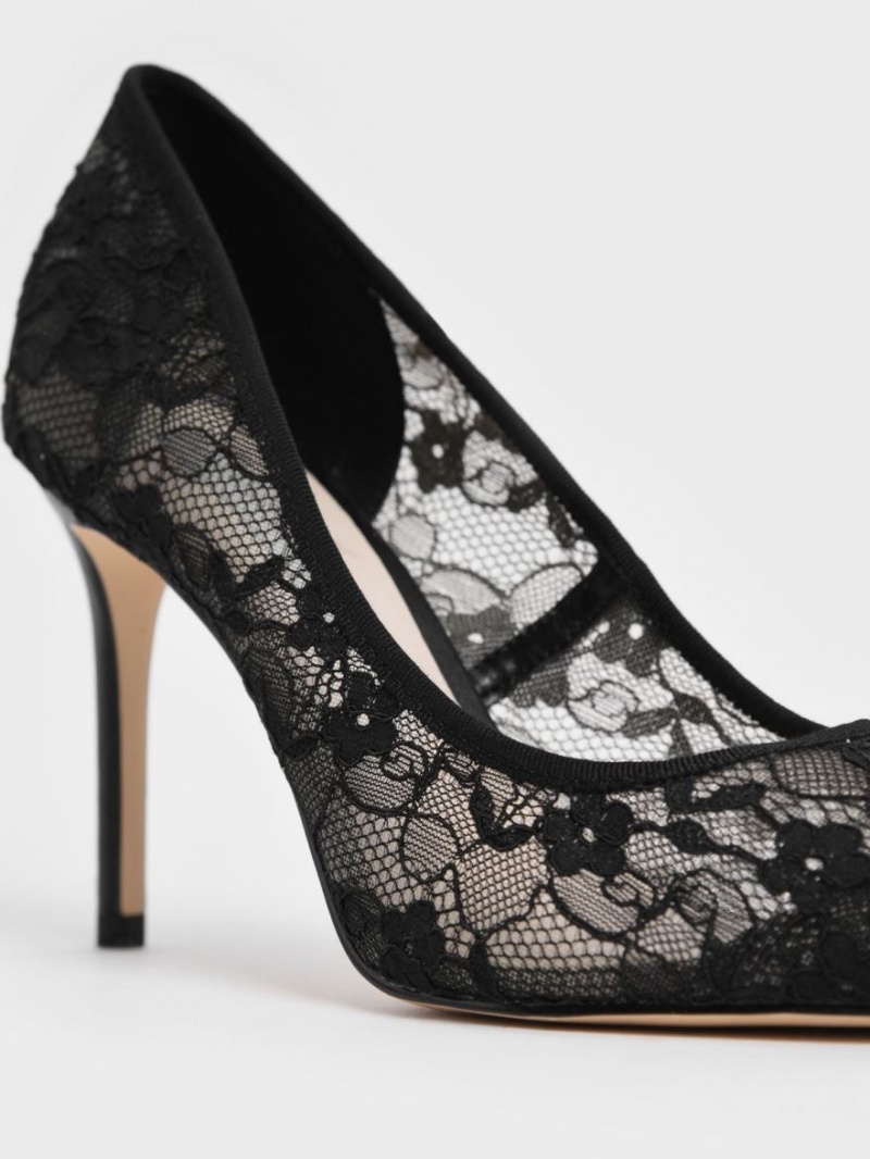 Charles And Keith Lace Stiletto Pumps Black | PHILIPPINES P387