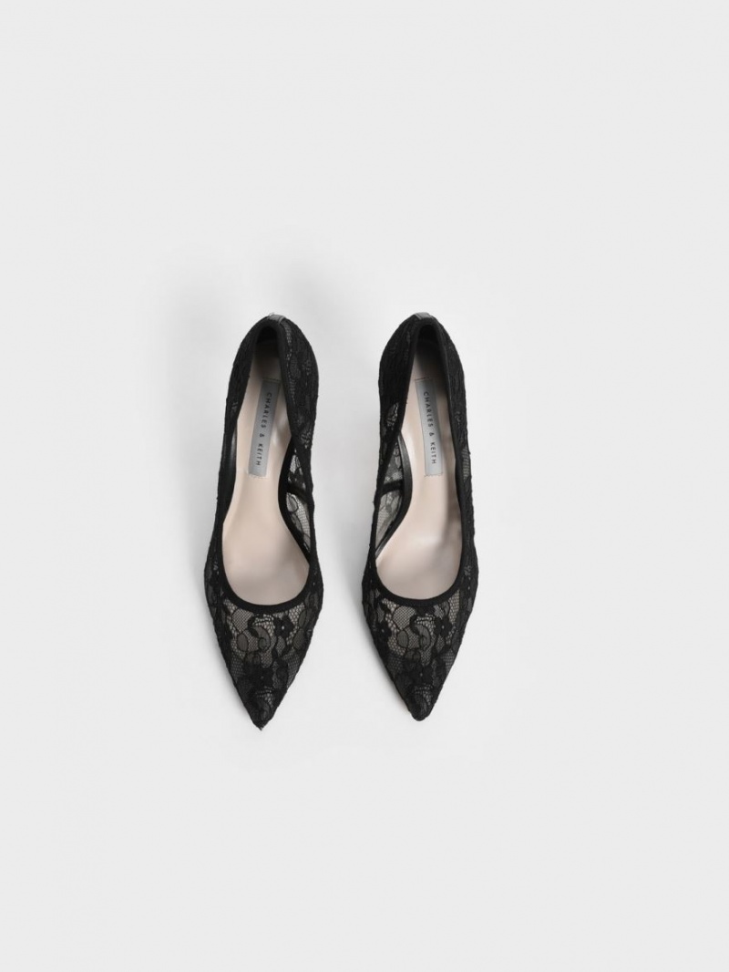 Charles And Keith Lace Stiletto Pumps Black | PHILIPPINES P387