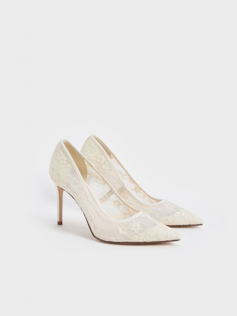 Charles And Keith Lace Stiletto Pumps Cream | PHILIPPINES S178