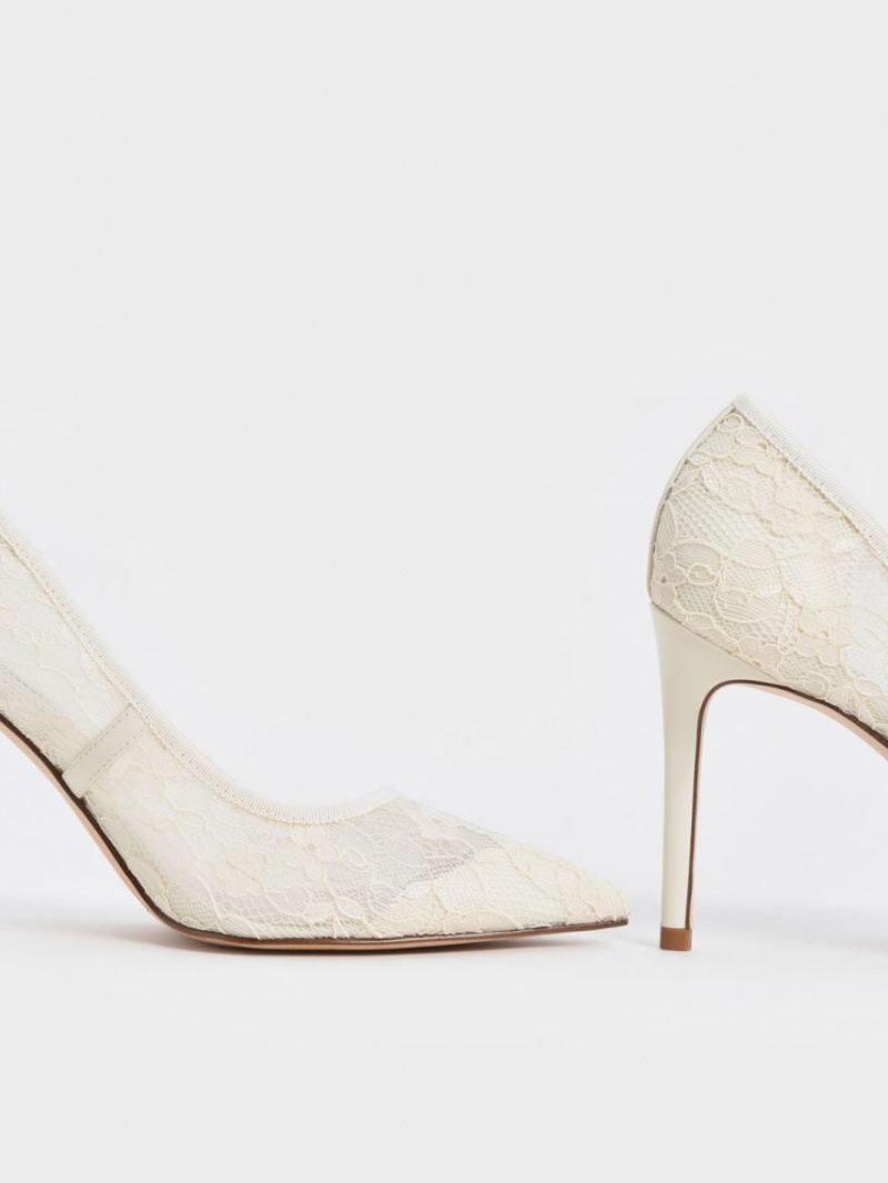 Charles And Keith Lace Stiletto Pumps Cream | PHILIPPINES S178