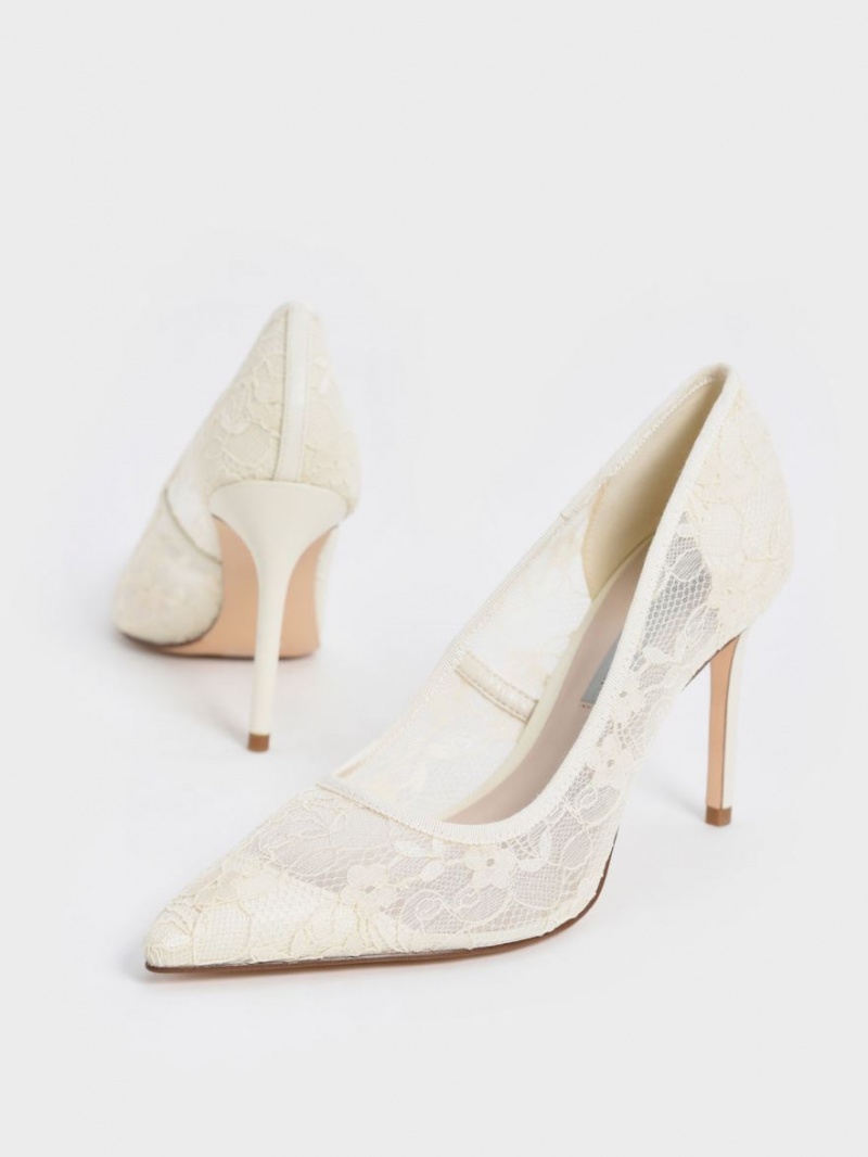 Charles And Keith Lace Stiletto Pumps Cream | PHILIPPINES S178