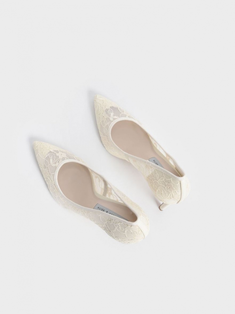 Charles And Keith Lace Stiletto Pumps Cream | PHILIPPINES S178