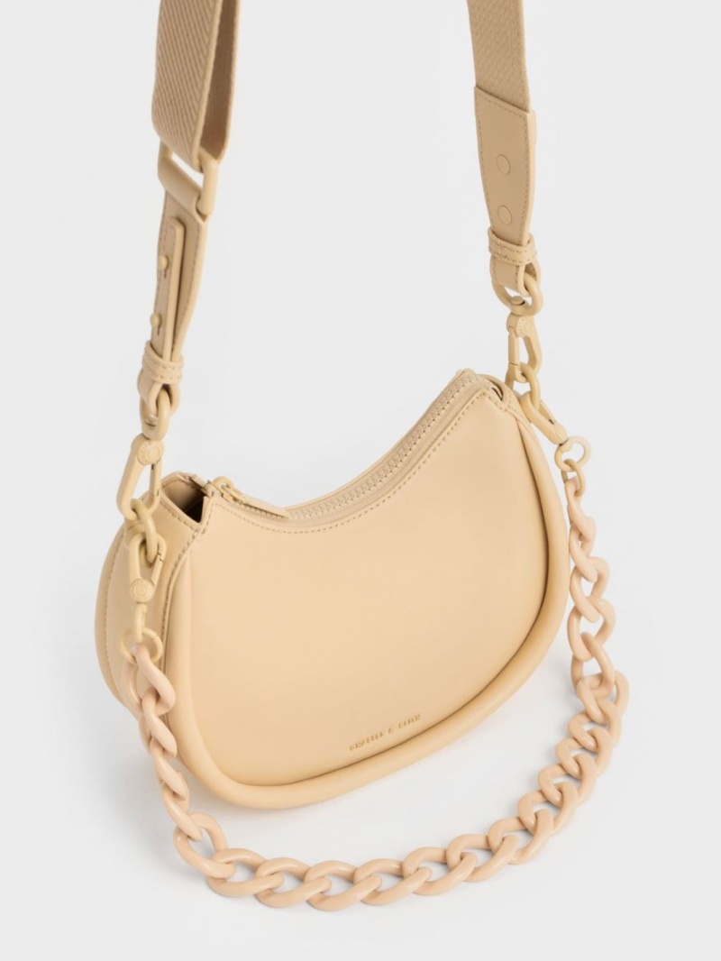 Charles And Keith Lana Curved Shoulder Bags Beige | PHILIPPINES Y905