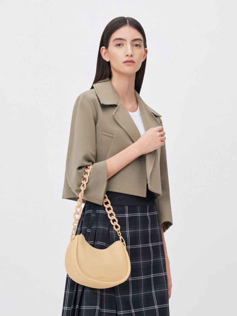 Charles And Keith Lana Curved Shoulder Bags Beige | PHILIPPINES Y905