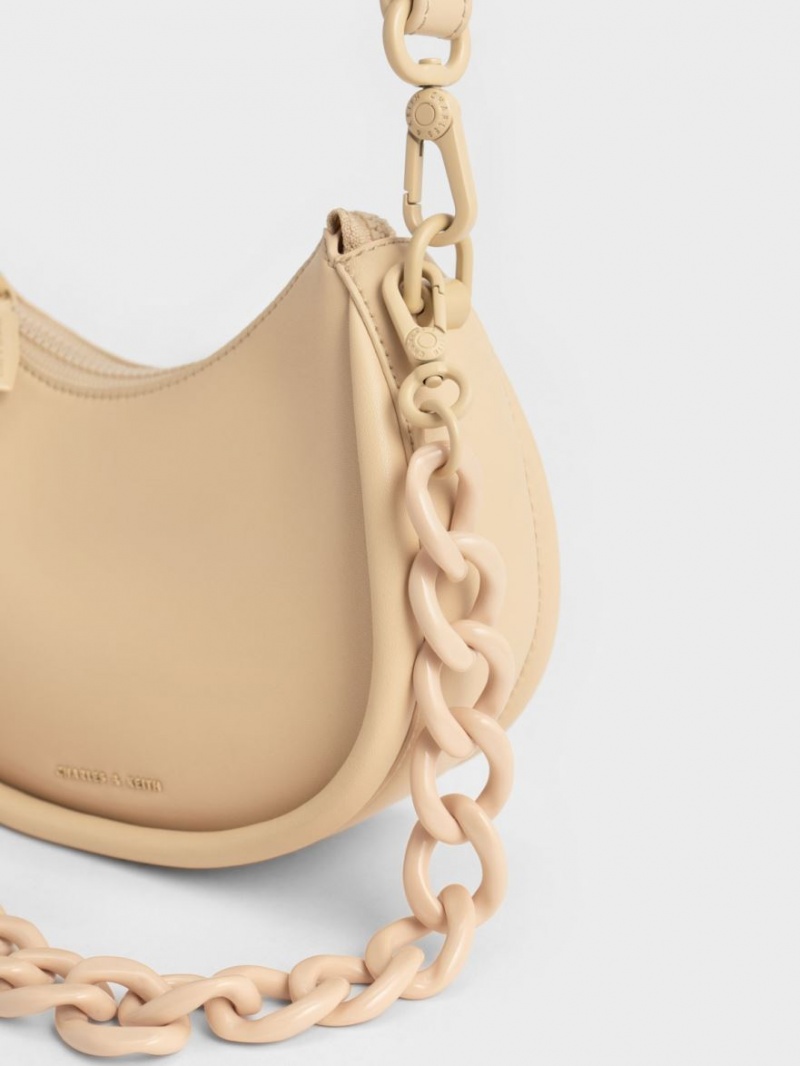 Charles And Keith Lana Curved Shoulder Bags Beige | PHILIPPINES Y905