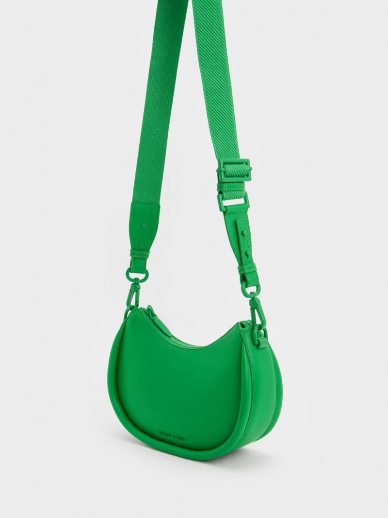 Charles And Keith Lana Curved Shoulder Bags Green | PHILIPPINES Y478