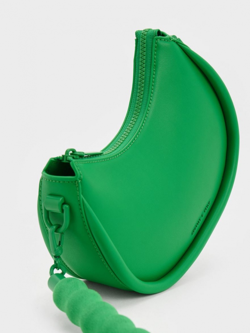 Charles And Keith Lana Curved Shoulder Bags Green | PHILIPPINES Y478