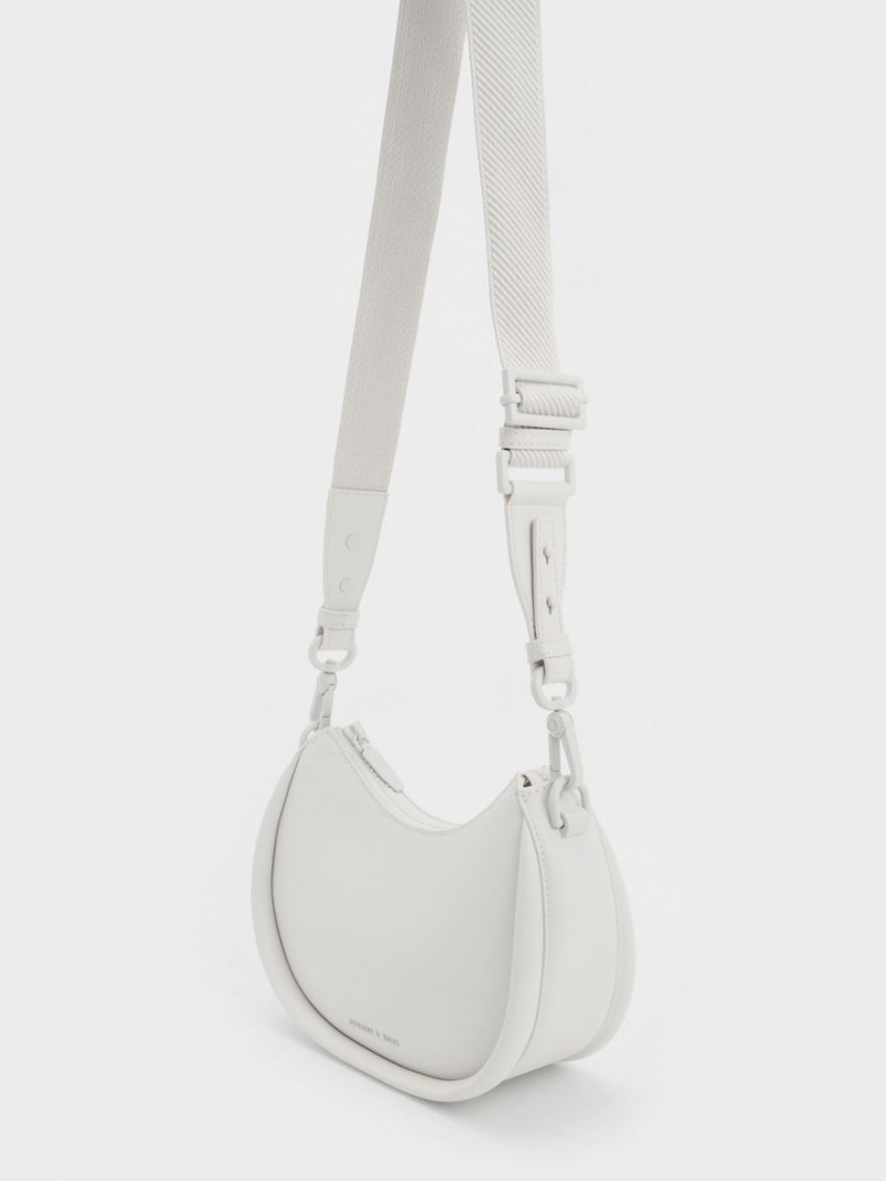 Charles And Keith Lana Curved Shoulder Bags White | PHILIPPINES W435