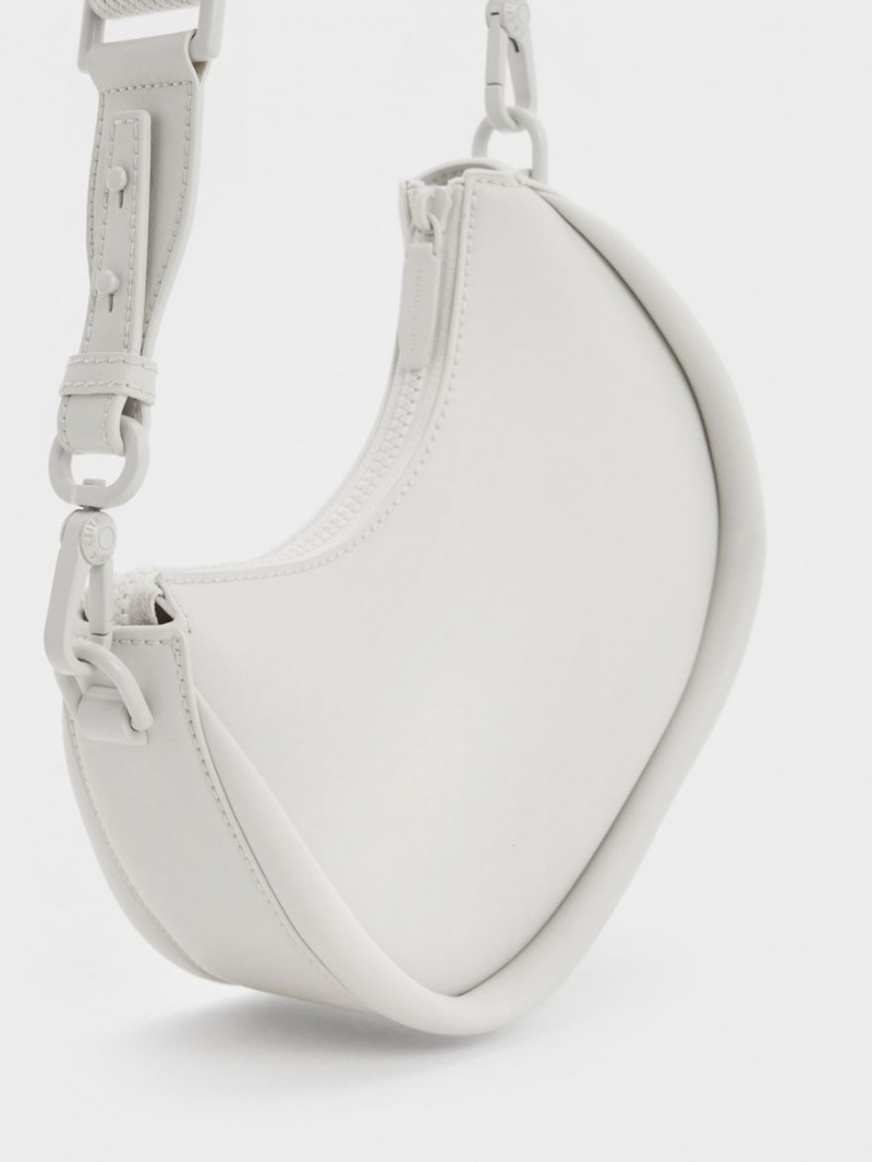 Charles And Keith Lana Curved Shoulder Bags White | PHILIPPINES W435