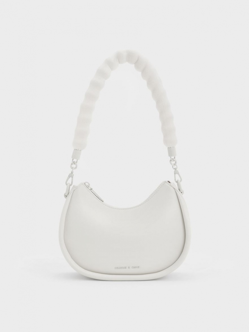 Charles And Keith Lana Curved Shoulder Bags White | PHILIPPINES W435