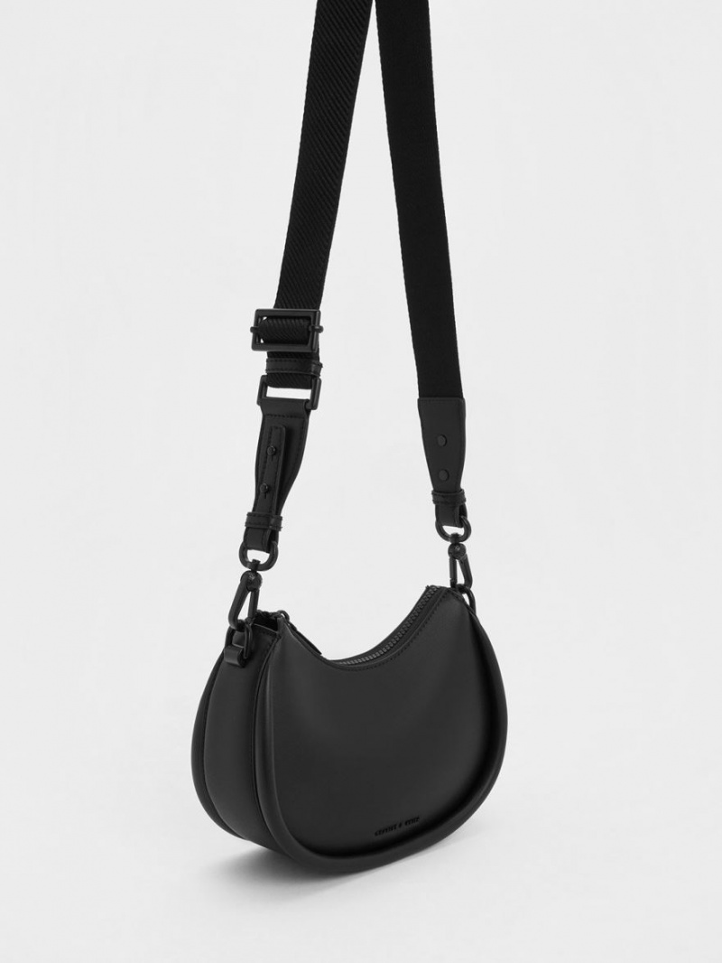 Charles And Keith Lana Curved Shoulder Bags Black | PHILIPPINES R921