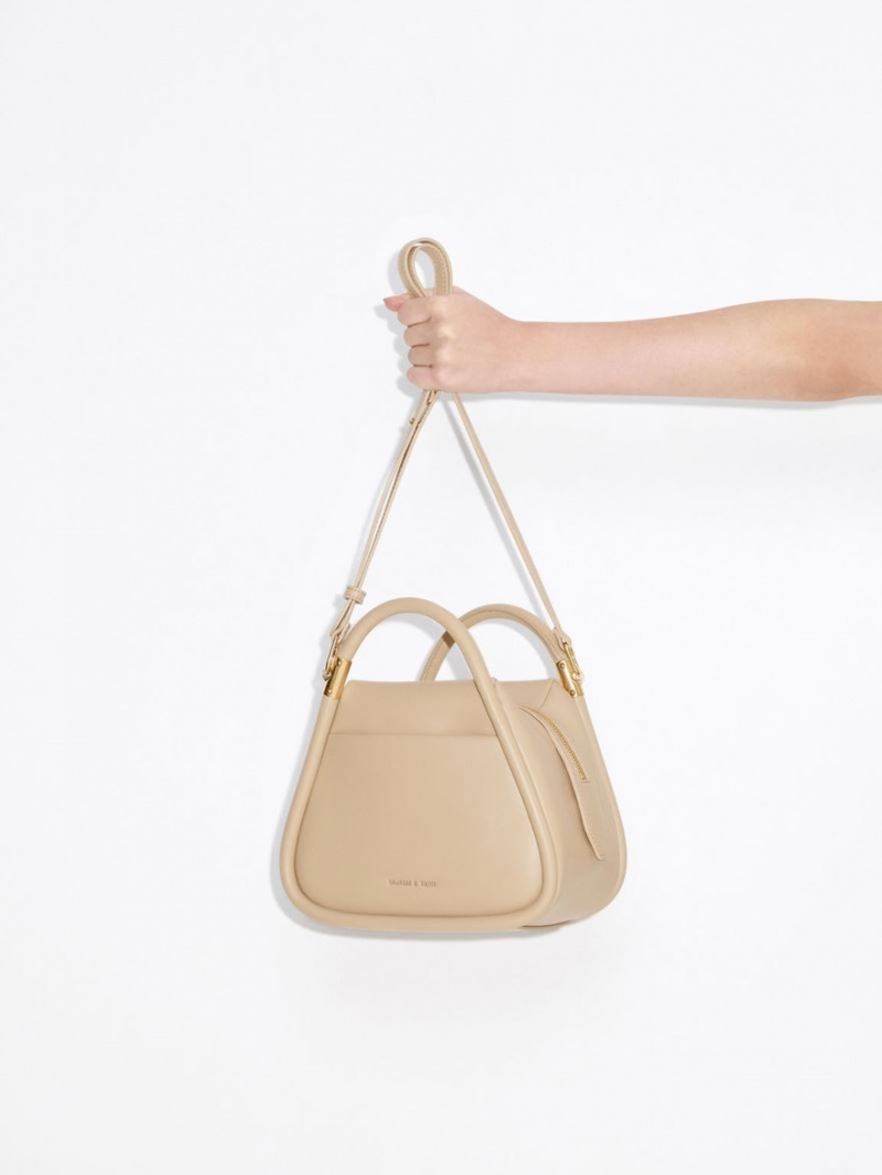 Charles And Keith Lara Geometric Tote Bags Beige | PHILIPPINES M187