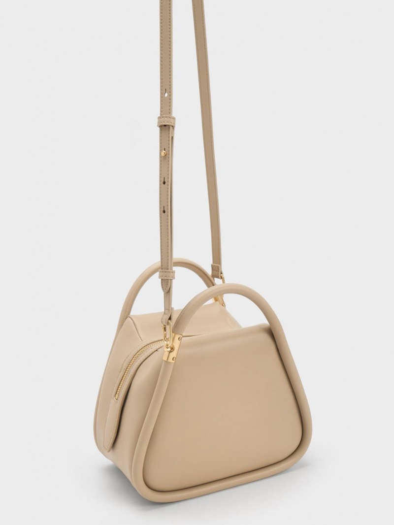 Charles And Keith Lara Geometric Tote Bags Beige | PHILIPPINES M187